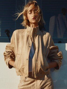 ZARA FAUX SUEDE HIGH-NECK BOMBER JACKET US XL - NWOT